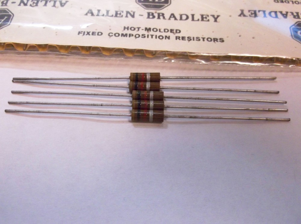 5 Allen Bradley Carbon Comp Resistors 1k 1/2W 10%