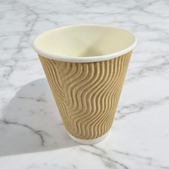 100 Pack 12oz Ripple Paper Coffee Cups w Lids and Brown Straws Tan Disposable