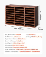 Uimoso Wooden Literature Organizer 24 Compartments Removable Shelves Dark Brown