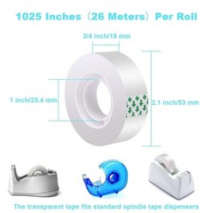 Clear Transparent Tape Rolls 3/4″ x 1000″ Dispenser Refill 16 Tape Rolls Scotch