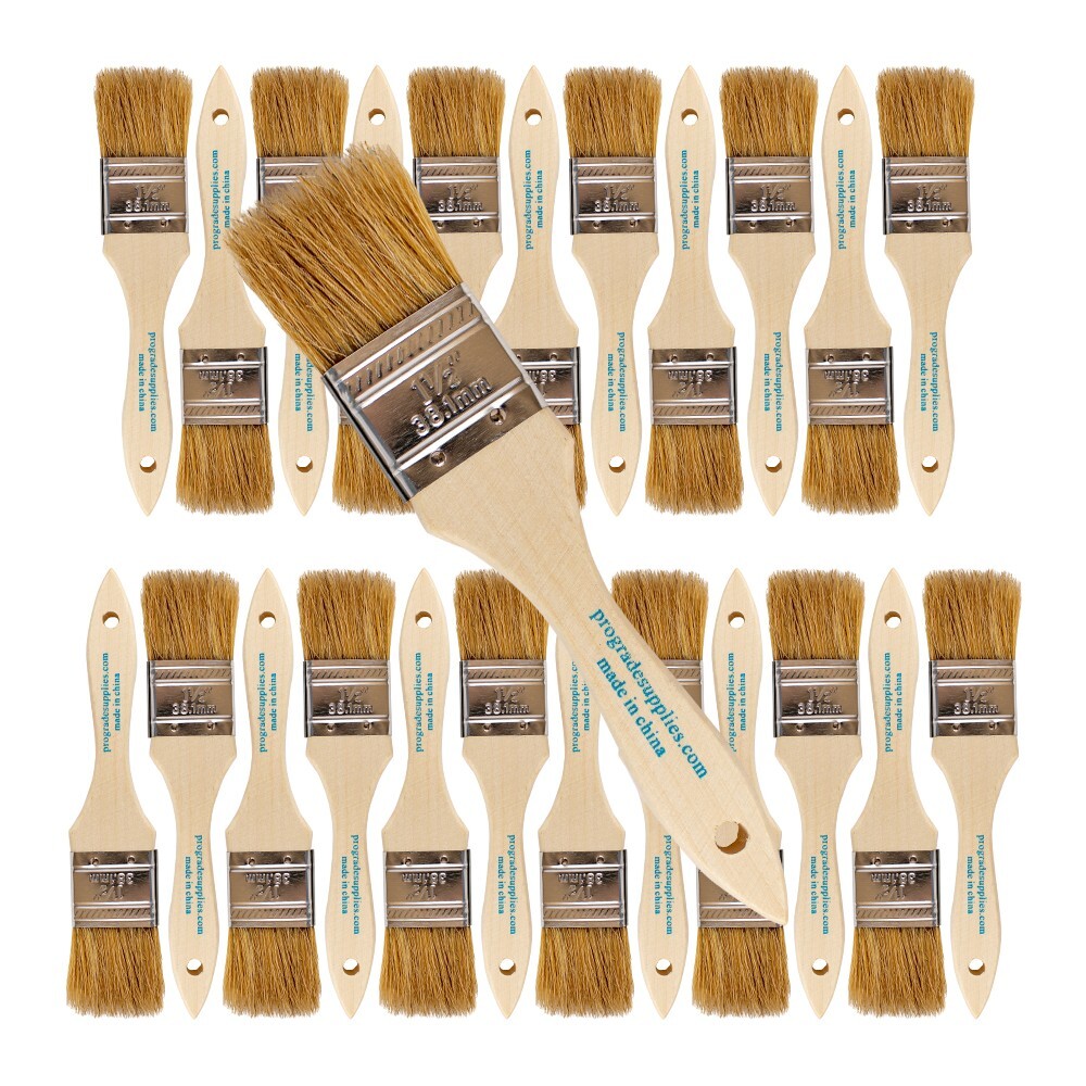 24 Pack – 1.5″ Chip Brushes for Paints, Stains, Varnishes, Glues & Gesso