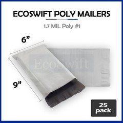 25 6 x 8 EcoSwift White Poly Mailers Shipping Envelopes Self Seal Bags 1.7 MIL