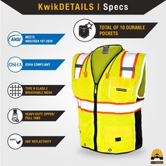 KwikSafety CLASSIC (2 PACK) Safety Vest Class 2 Hi Vis Reflective ANSI PPE