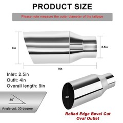 2.5 Inch Inlet Exhaust Tip, 2.5″ Inlet 4″ Outlet 9″ Overall Length Stainless …