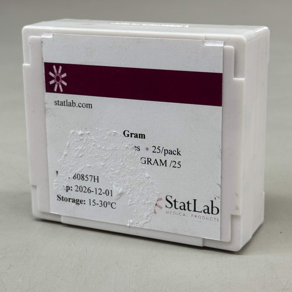 STATLAB (25 Pack) Gram Stain +/- Control Slides For Medical Use 80857H BB:12/26