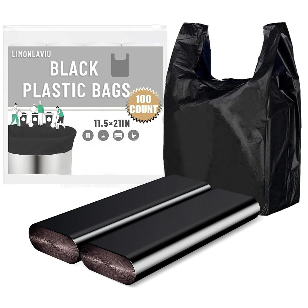 Black Plastic Grocery Bags, 100 Pack, 11.5’X 6.5″ X 21′, 22 Pound