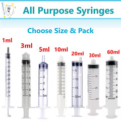 1ml / 1cc Syringe (No Needle) 3cc, 5cc, 10cc, 20, cc, 60cc, Choose Size & Pack
