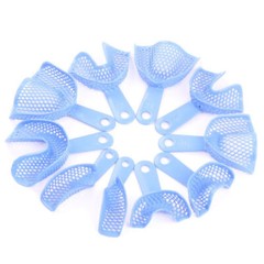 2Pcs/10Pcs Dental Autoclavable Plastic-Steel Impression Trays Blue Denture Model