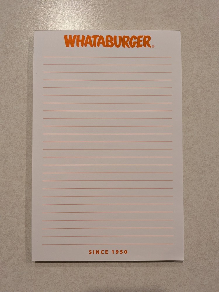 Whataburger Note Pad 5.5 inch x 8.5 inch ***SEE DESCRIPTION