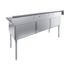 78 in. x 30 in. Stainless Steel Three Compartment Sink with 24 in. x 24 in. x 14