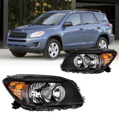 Headlights Assembly 2006-2008 Toyota RAV4 Halogen Black Housing Amber Reflector
