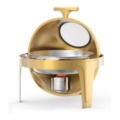 Gold Round Roll-Top Chafing Dish Set Commercial Stainless Steel Buffet Warmer