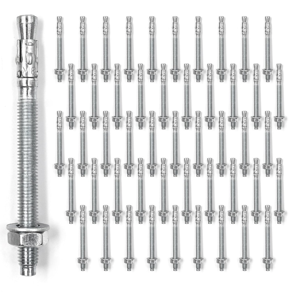 50 PCS 5/16×4 Inch Standard Fasteners HeavyDuty Zinc Wedge Concrete Anchors