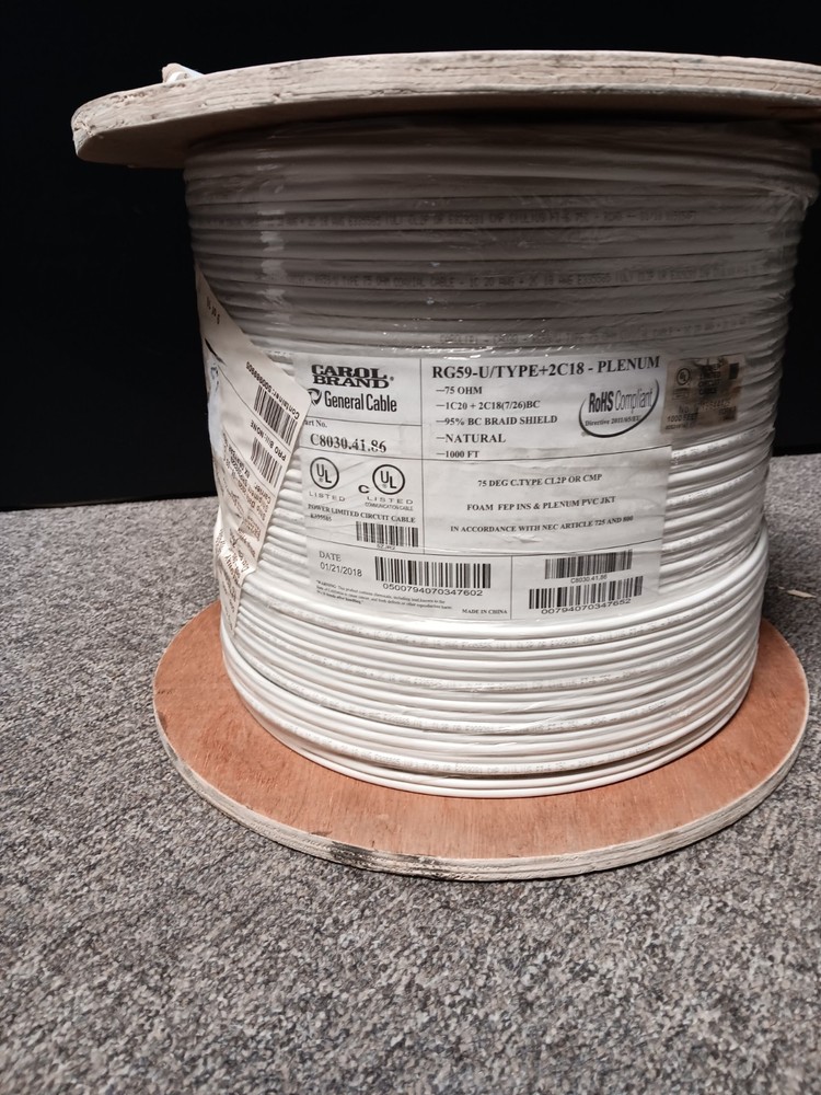 Carol brand General cable RG59-U/TYPE+2c18- Plenum 1000ft
