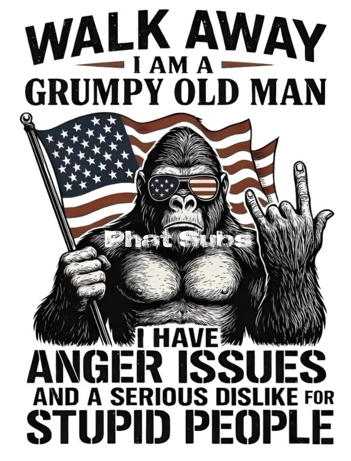 Sublimation Print Grumpy Old Man Gorilla Ready To Press Heat Transfer