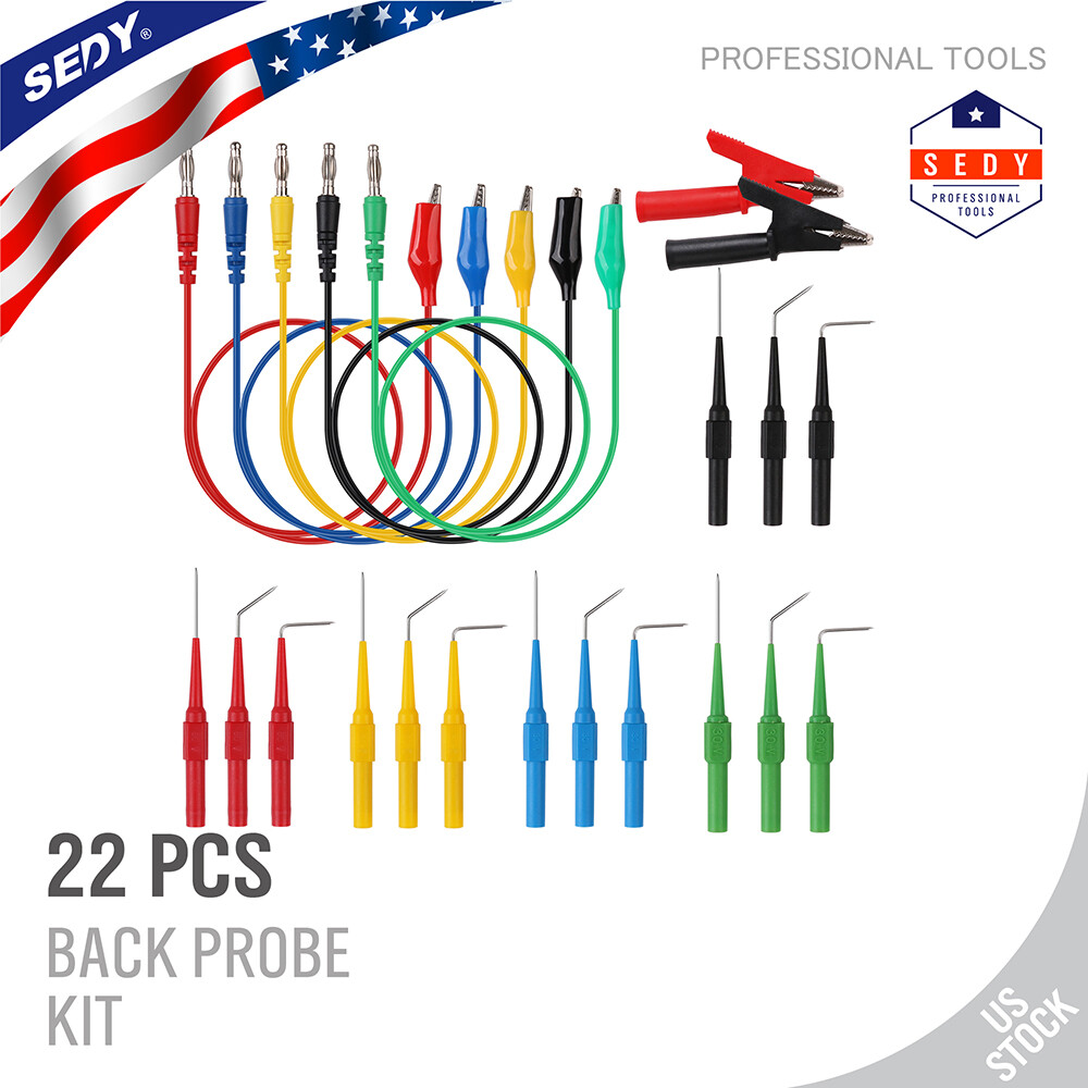 22Pcs Automotive Back Probe Kit Multimeter Test Leads Alligator Clips Wire Tool