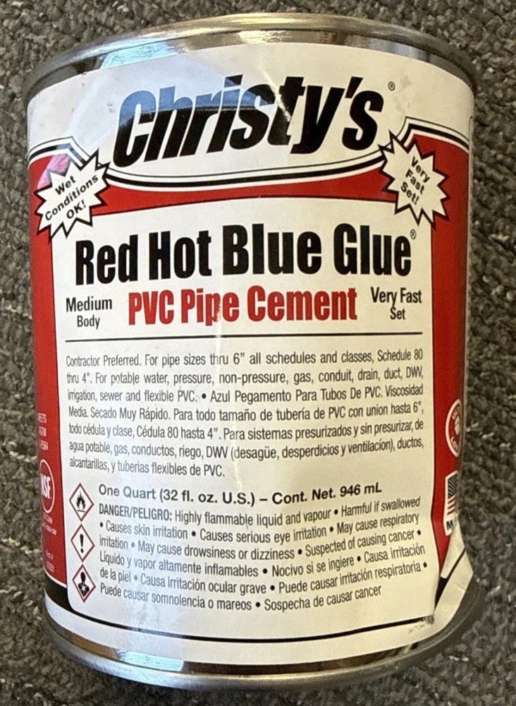 Christy’s Red Hot Blue Glue Blue Cement For PVC Pipe, 32 oz 1 Qt, 505201, Dented