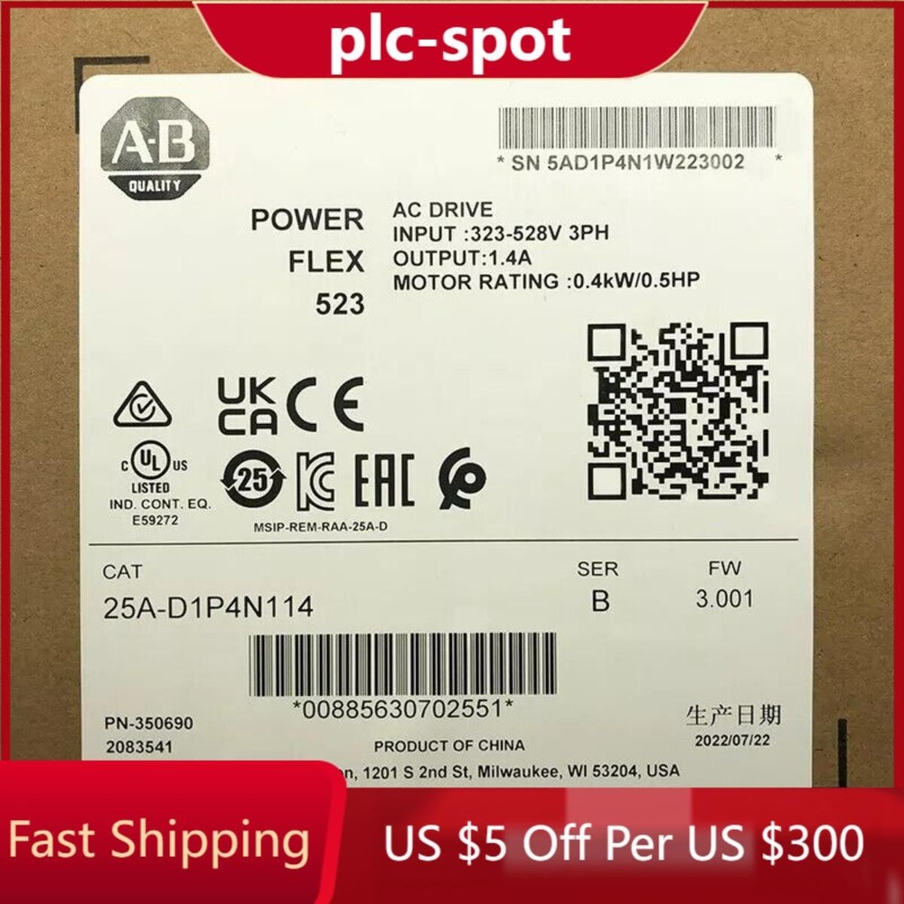 New Allen-Bradley 25A-D1P4N114 PowerFlex 523 0.4kW (0.5Hp) AC Drive 25AD1P4N114