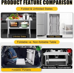 Folding Stainless Steel Table, Portable Workbench with Undershelf for Kitchen