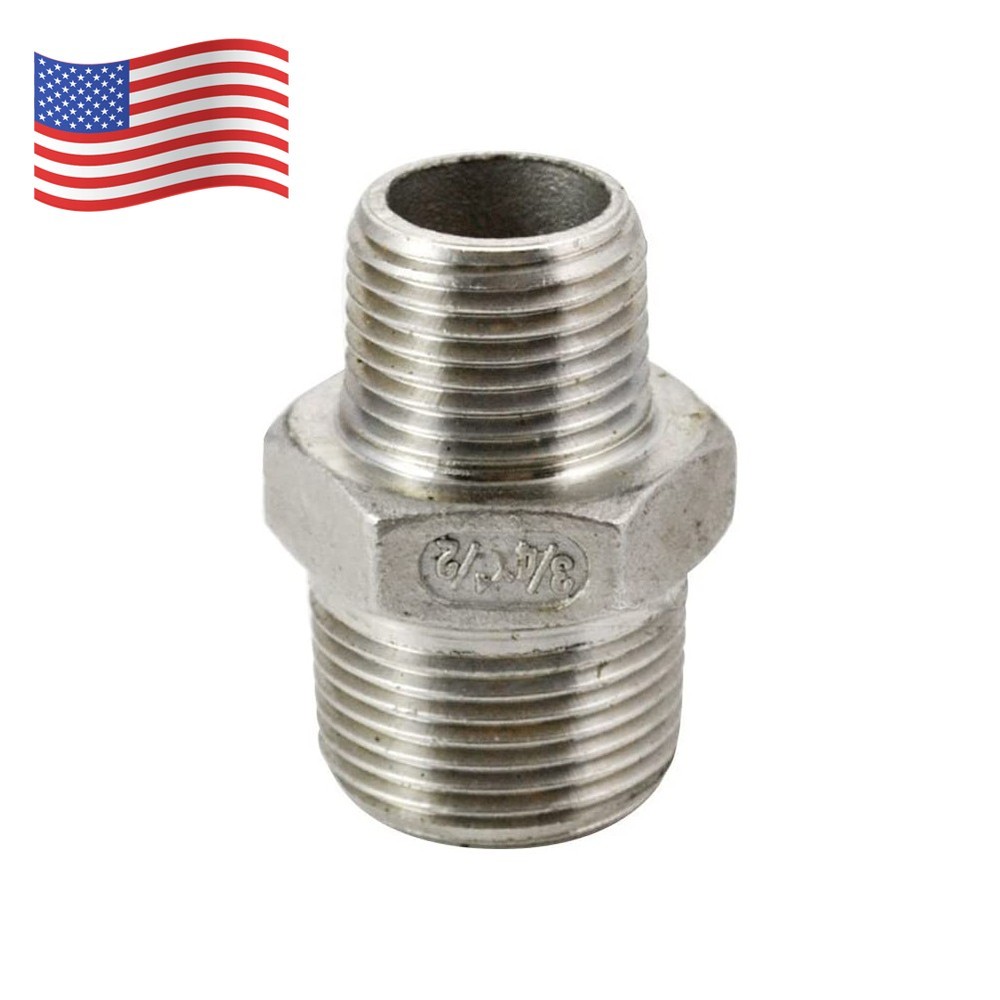 3/4” to 1/2″ Male NPT Hex Nipple Pipe Fitting Reducer Adapter Connector SS304