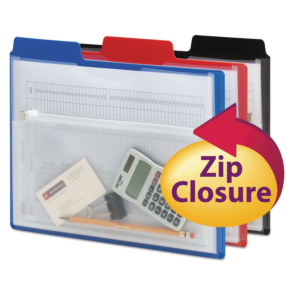 Smead Poly Project Organizer with Zip Pouch, 1/3-Cut Letter, Assorted Colors