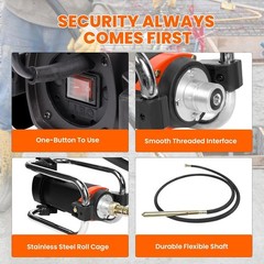 Electric Concrete Vibrator 1500W 14.75 feet Poker to Remove Air Bubbles 16000VPM
