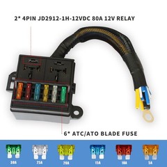 Pre-Wired Fuse Relay Box, 2 4-Pin 80A Relay Slots and 6 ATC/ATO Fuse Holder, …
