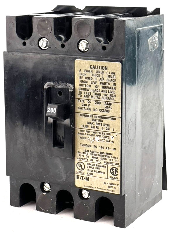Eaton CC3200 200 Amp 3 Pole Circuit Breaker 240V Type CC 200A 3P Bolt On — CHIP