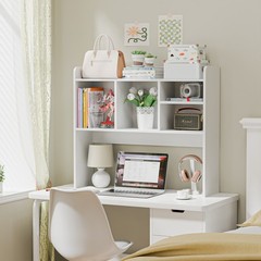 Desktop Bookshelf Wood Desk Hutch Organizer w/5 Shelves for Computer Desk White