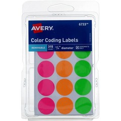 6 Pack Avery Color-Coding Labels, 0.75in, Removable, Neon 6733, 315 Ct