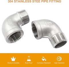 2Pcs 304 Stainless Steel 90 Degree Elbow Fittings, 1″ NPT Female X Male Threaded
