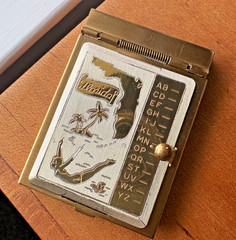Vintage Miniature Brass Address Book Rolodex Sliding Tab Names Florida 1950s