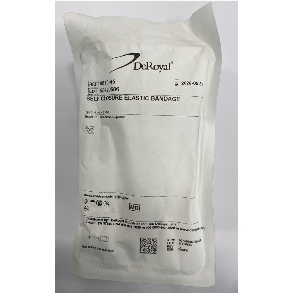 *1-Pack* DeRoyal Self Closure Elastic Bandage 4″ x 5 Yds Sterile 9810-45