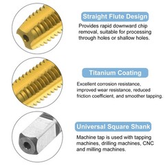 Metric Thread Tap M8 x 1.25 120mm Ti-Coated High Speed Steel Straight Flute