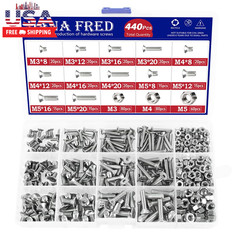 440 Pieces Flat Hex Socket Head Cap Screws Kit 304 Stainless Steel M3 M4 M5 Metr