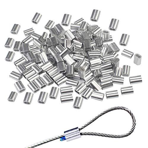 50Pcs Aluminum Crimping Loop Sleeves Cable Crimp for 3/16″ Diameter Wire Rope