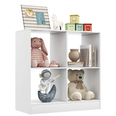 Costzon Toy Organizers And Storage Wooden White 4-Cube Kids Bookcase For Books