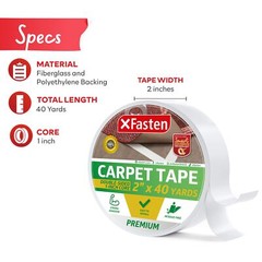 XFasten Double Sided Carpet Tape for Area Rugs 2-Inch X 40-Yards 1-Inch Core
