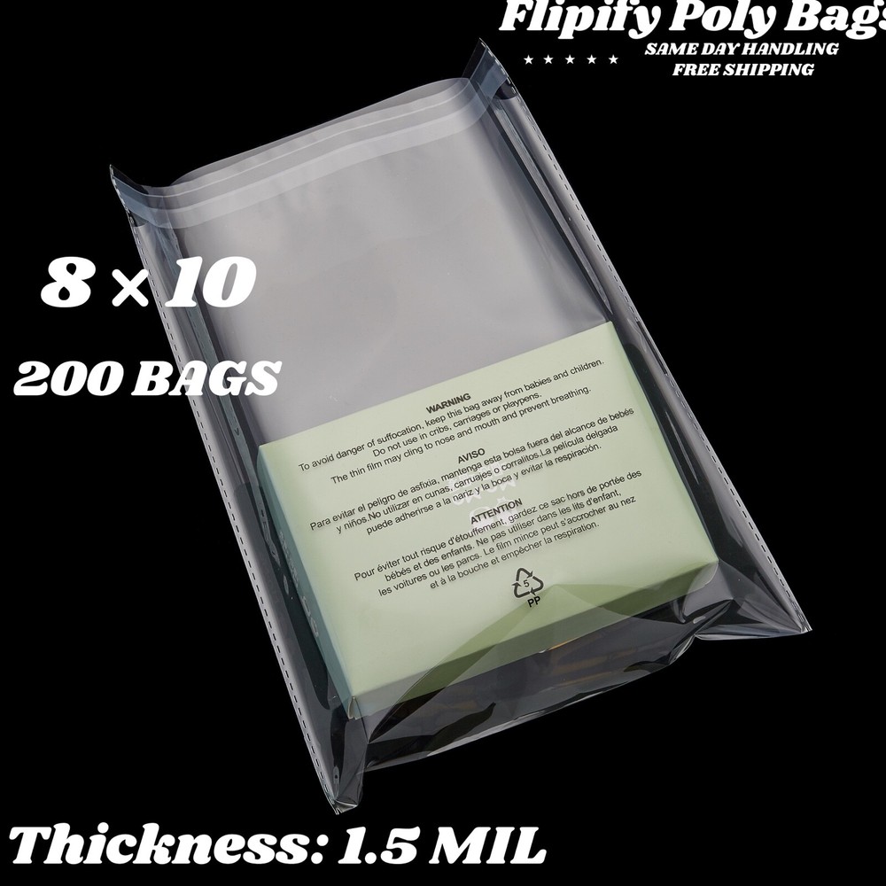 200 8×10 1.5 mil Self Seal Suffocation Warning Clear Poly Plastic Bags