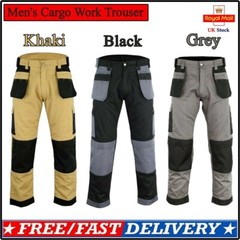 Men’s Cargo Trousers Work trouser knee pad pocket Black Grey Khaki Heavy duty