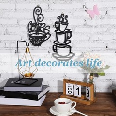 Jetec 2 Pieces Coffee Wall Decor 11.8 x 5.83 inches, 5.9 x 9.84 Black