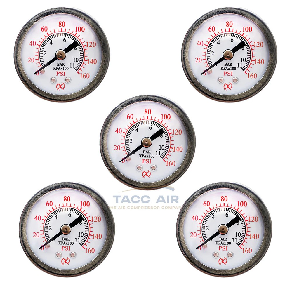 5 Pack 160 PSI Pressure Gauge Back Mount 1/8″ NPT 1.5″ Air, Water, Oil, Gas
