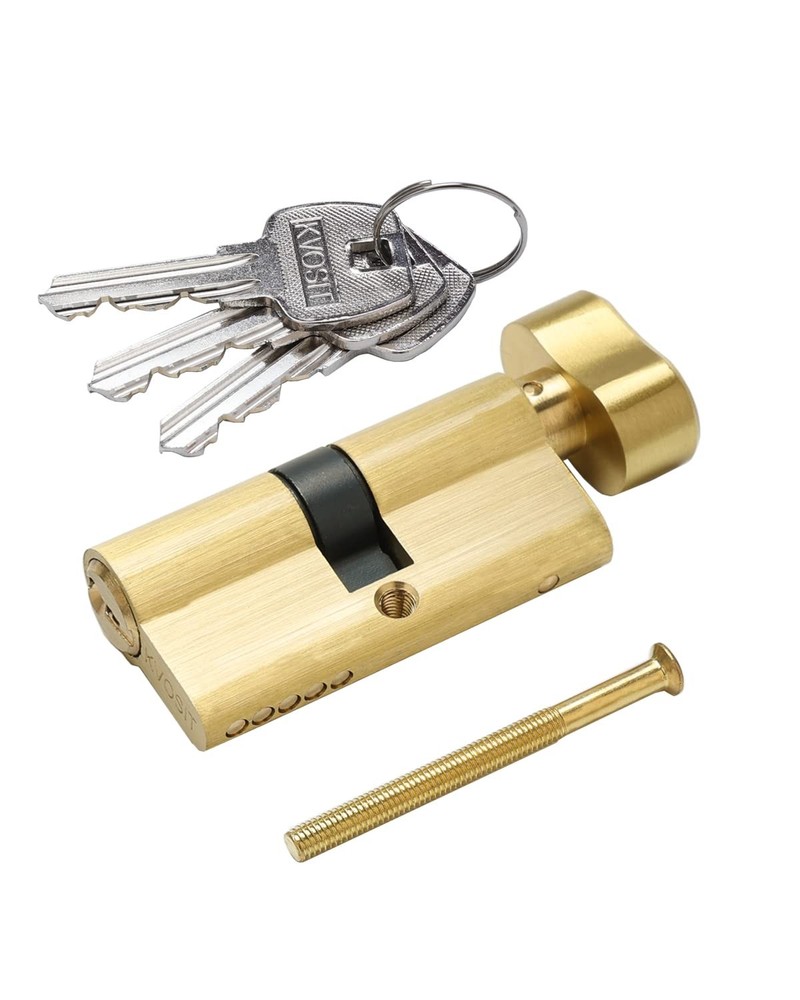 Solid Brass Lock Cylinder with 3 Keys 63mm Door 63MM-KD, Brushed