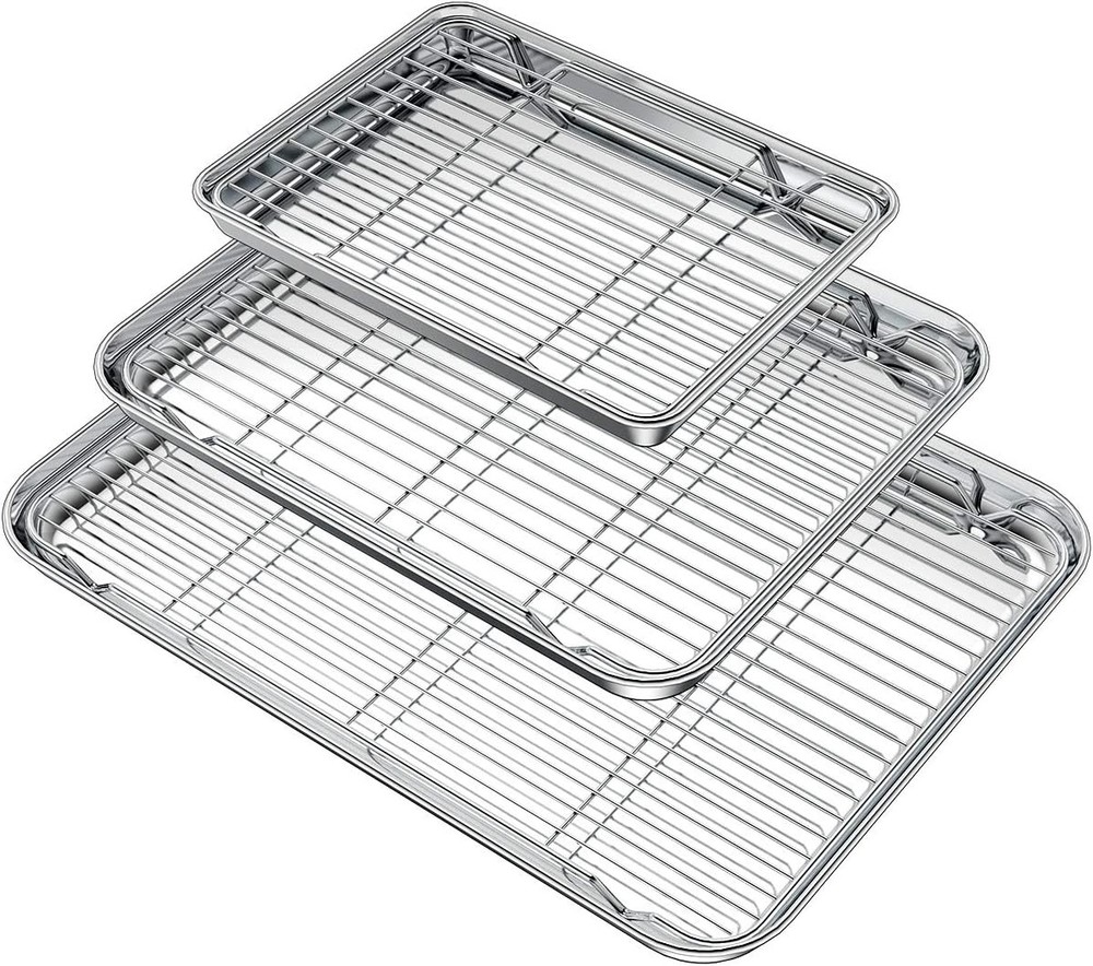 Wildone 6-Pc Baking Sheet Set: 3 Pans + 3 Racks, Stainless Steel, Non-Toxic