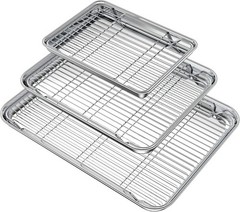 Wildone 6-Pc Baking Sheet Set: 3 Pans + 3 Racks, Stainless Steel, Non-Toxic