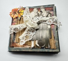 Hand Made Junk Journal 6×5 Inches Old Time Pictures With Orange Yellow Flowers