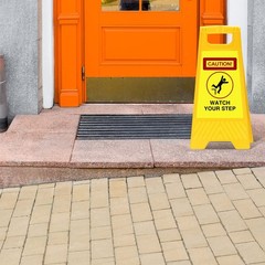 Fuutreo Reflective Caution Watch Your Step Sign Double Sided Floor Sign 24 x 11.
