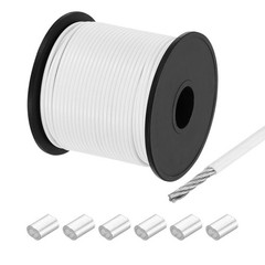 131Ft(40M) Wire Rope 304 Stainless Steel Cable 1/12″ 6pcs Sleeve White