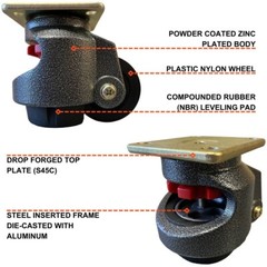 Leveling Caster Nylon Wheels 60 80 100 Top Plate With Bolt & Nut Included