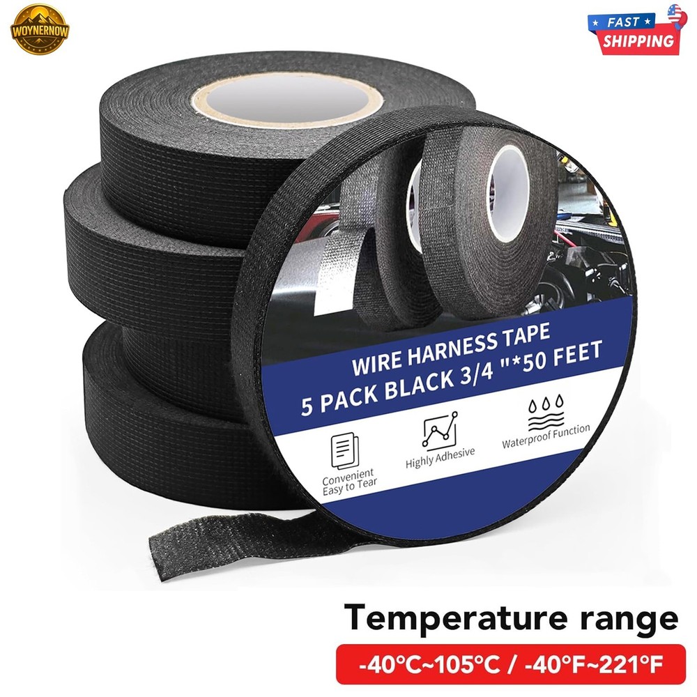 Wire Harness Cloth Electrical Tape 5 rolls 3/4″ 50 FT Wire Loom Heat Proof Tape
